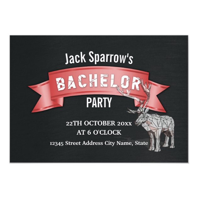 Bachelor Stag Party Red Ribbon Black Metal Texture Invitation