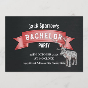 Bachelor Stag Party Red Ribbon Black Metal Texture Invitation