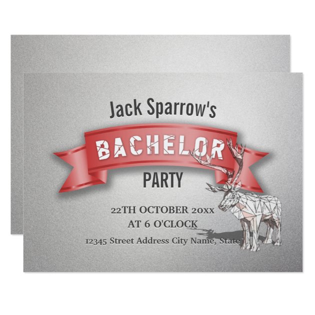 Bachelor Stag Party Red Ribbon & Silver Invitation