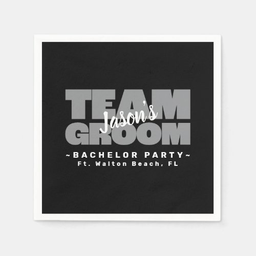 Bachelor Stag Party Team Groom Brews Black Gray  Napkins