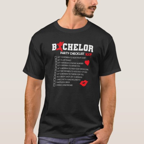 Bachelor Supplies Party Checklist Groom Groomsmen T_Shirt