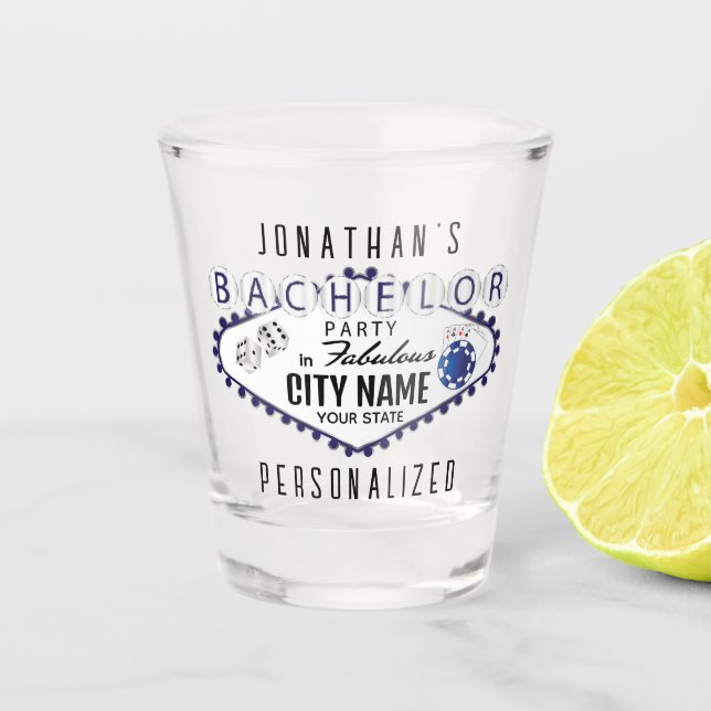 Bachelor - Vegas Poker Style -Dark Blue Shot Glass (Front)