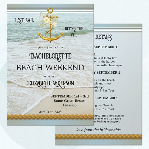 Bachelorette Beach Nautical Weekend Invitation
