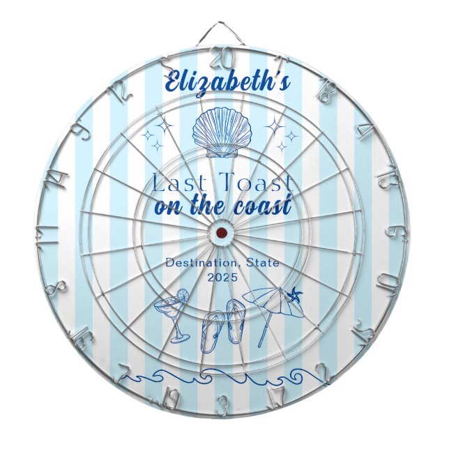 Bachelorette Beach Party Last Toast On the Coast Dart Board (Front)