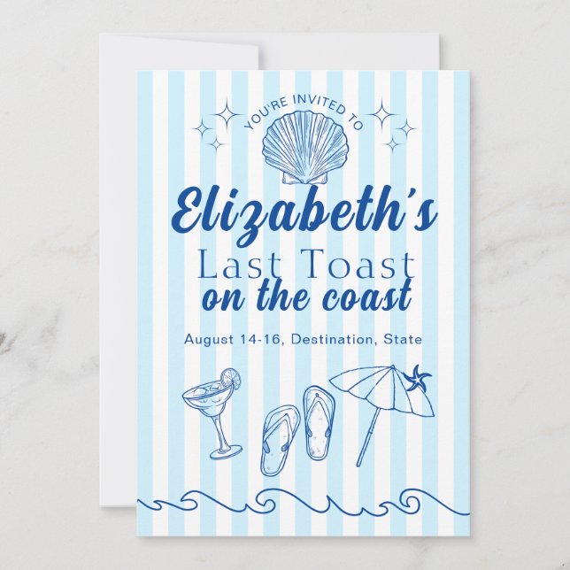 Bachelorette Beach Party Last Toast On the Coast Invitation (Front)