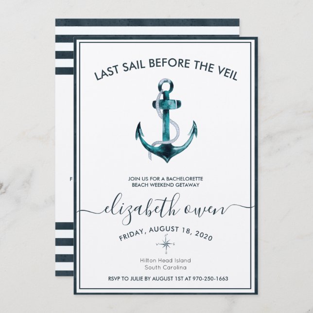 Bachelorette Beach Weekend Bridal Bash Invitation (Front/Back)