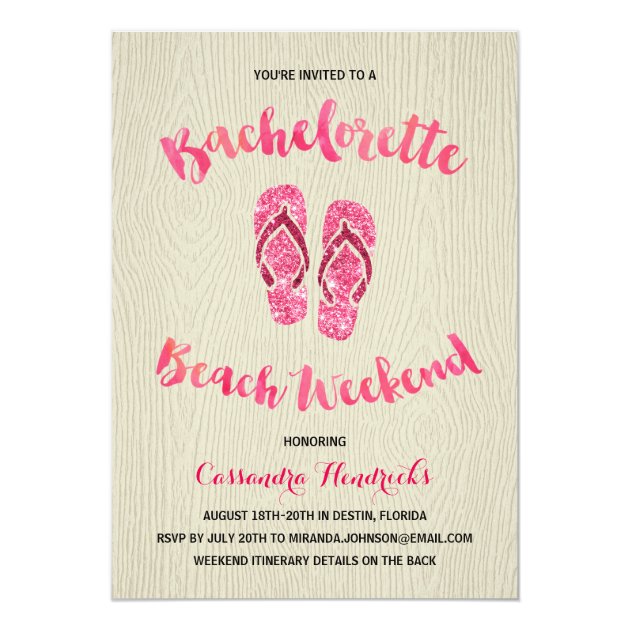 Bachelorette Beach Weekend With Pink Faux Glitter Invitation