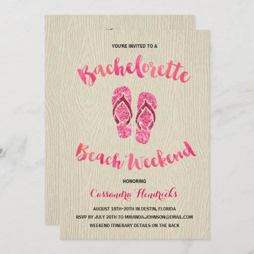 Bachelorette Beach Weekend With Pink Faux Glitter Invitation Zazzle 3204