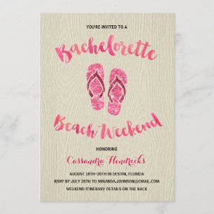 Bachelorette Beach Weekend with Pink Faux Glitter Invitation