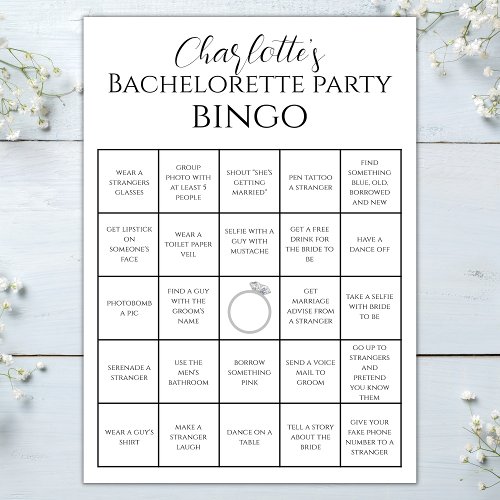 Bachelorette Bingo Hen Party Game Challenge Card