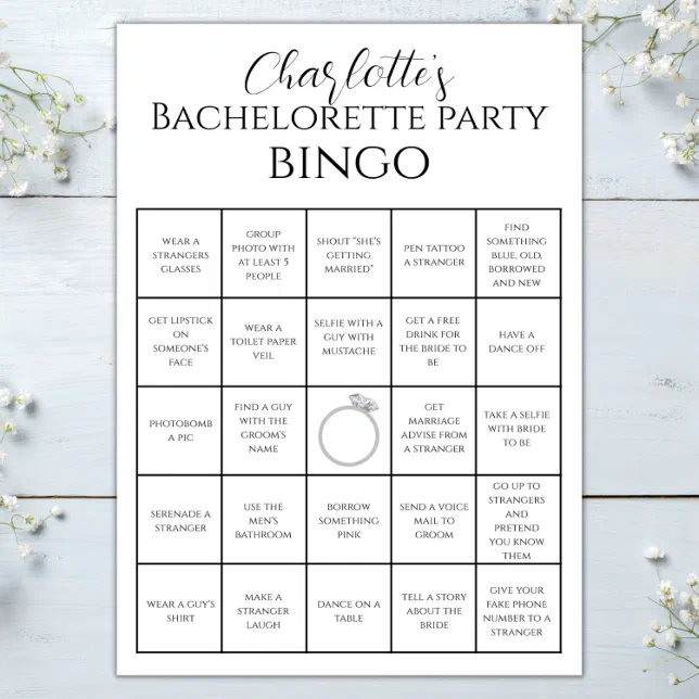 Bachelorette Bingo Hen Party Game Challenge Card | Zazzle