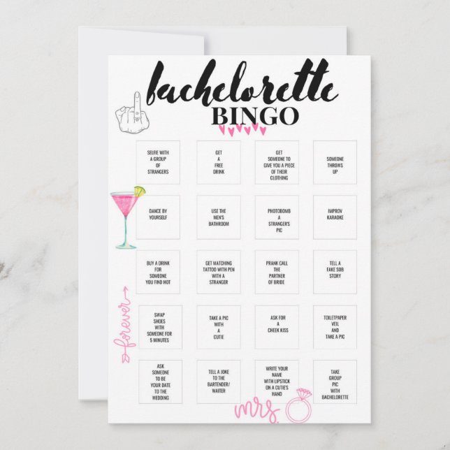 Bachelorette Bingo Hen Party Game Invitation (Front)