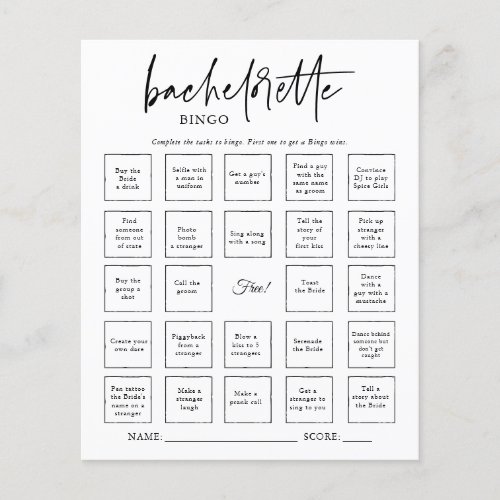 Bachelorette Bingo Party Game Card