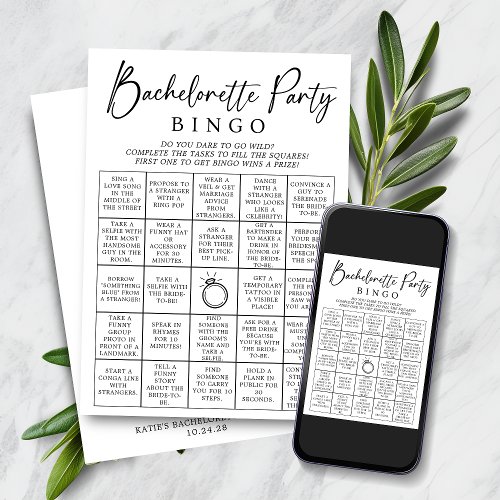 Bachelorette Bingo Party Game Card