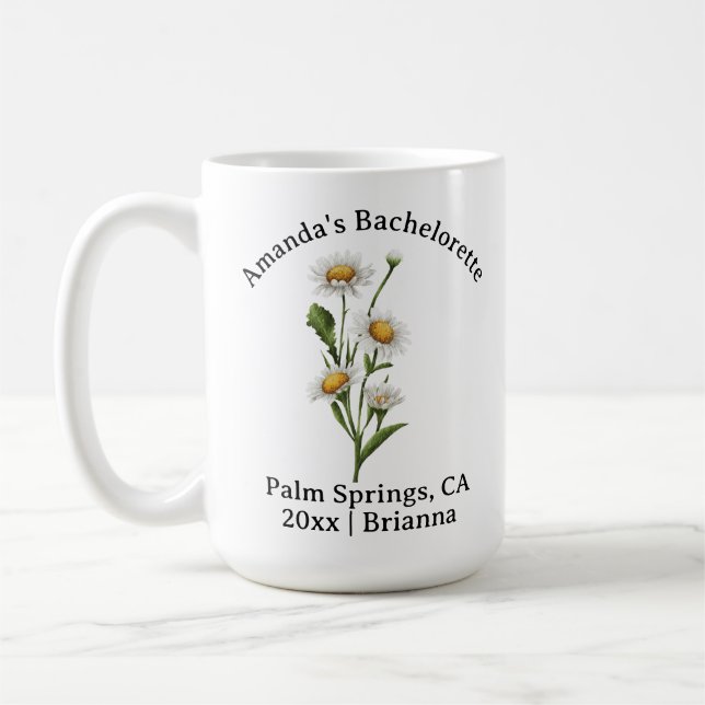Bachelorette Birth Month Flower April Daisy Coffee Mug (Left)