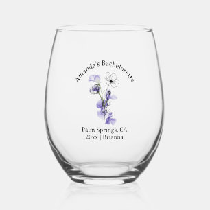 Bachelorette Birth Month Flower February Violet Stemless Wine Glass