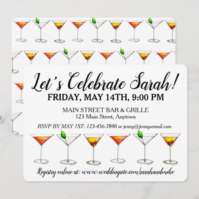 Bachelorette Birthday Party Cocktail Martini Cosmo Invitation (Front/Back)