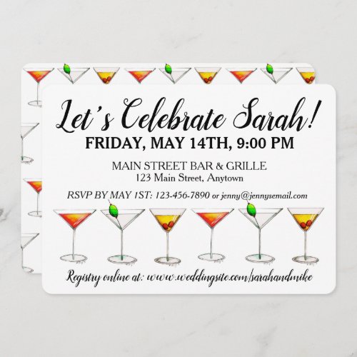 Bachelorette Birthday Party Cocktail Martini Cosmo Invitation