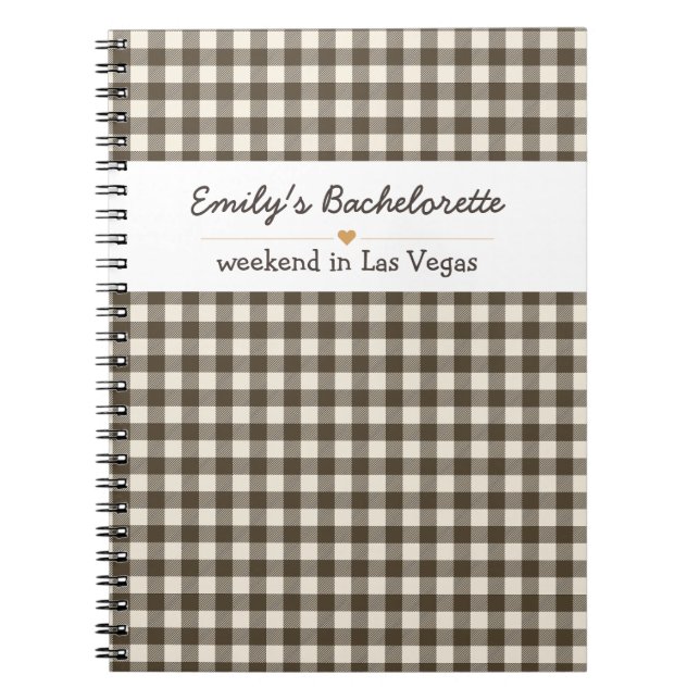 Bachelorette Black Gingham Pattern Notebook (Front)