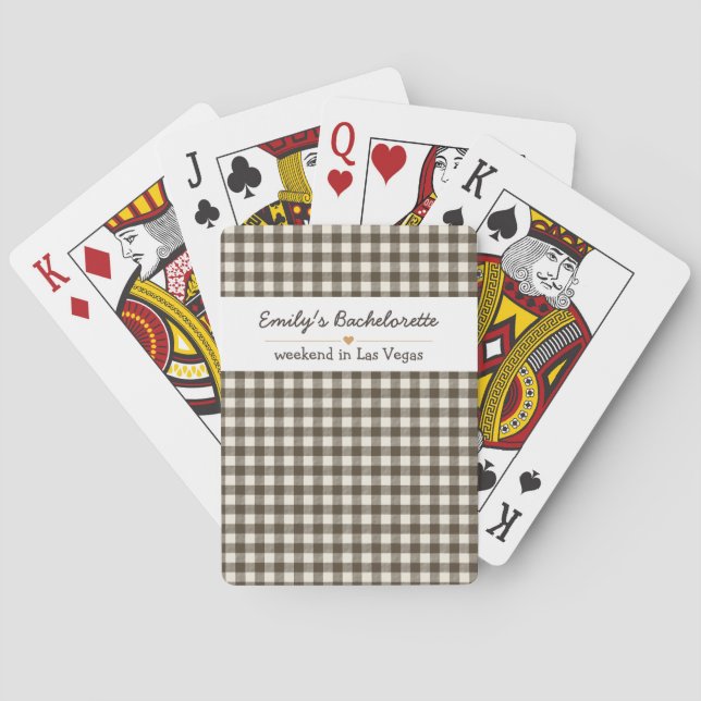 Bachelorette Black Gingham Pattern Poker Cards (Back)
