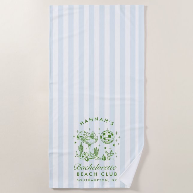 Bachelorette Blue & Green Retro Modern Beach Towel (Front)