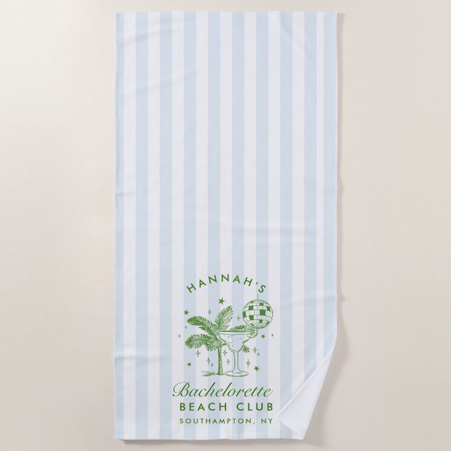 Bachelorette Blue & Green Retro Modern Beach Towel (Front)