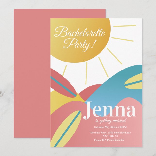 Bachelorette Bridal Shower Beach Surfing Invitation (Front/Back)