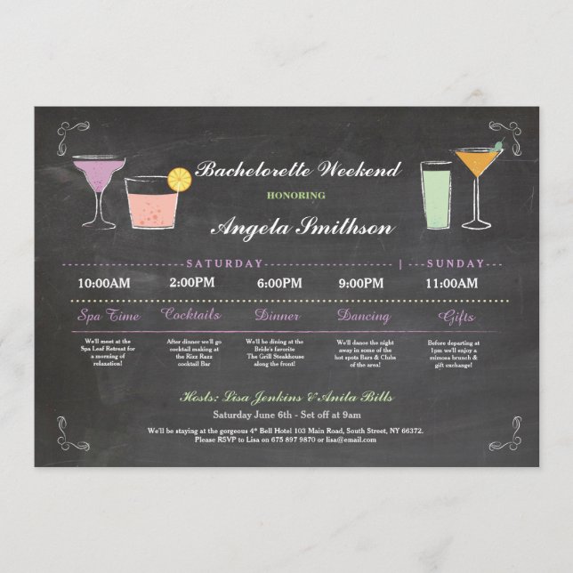 Bachelorette Bridal Shower Chalk Coral Itinerary Program (Front)