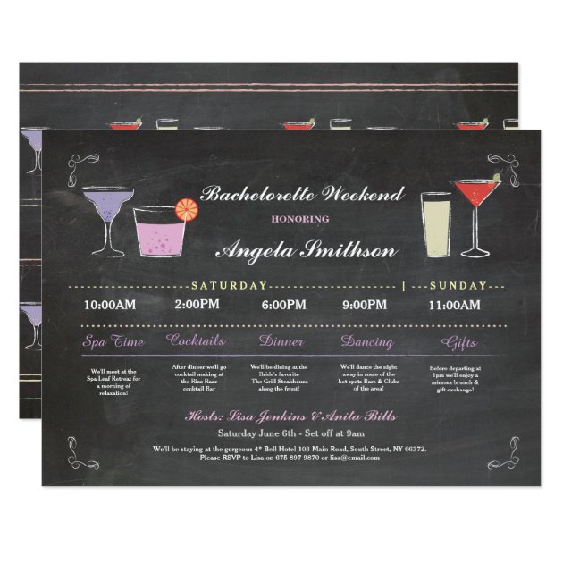 Bachelorette Bridal Shower Chalk Purple Itinerary Invitation