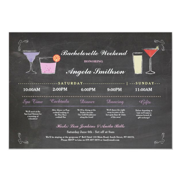 Bachelorette Bridal Shower Chalk Purple Itinerary Invitation