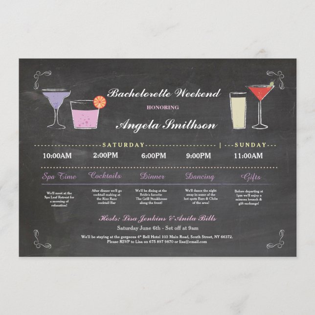 Bachelorette Bridal Shower Chalk Purple Itinerary Program (Front)