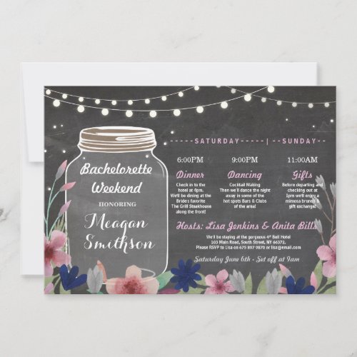 Bachelorette Bridal Shower Itinerary Jar Chalk Invitation