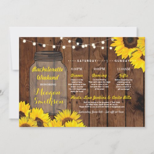 Bachelorette Bridal Shower Itinerary Jar Sunflower Invitation