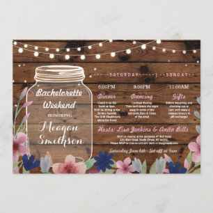 Bachelorette Bridal Shower Itinerary Jar Wood Invitation