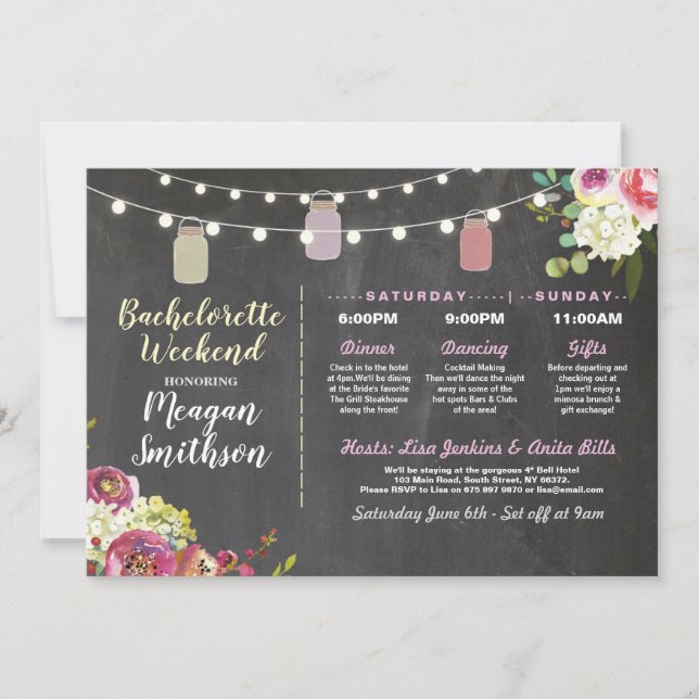 Bachelorette Bridal Shower Itinerary Jars Chalk Invitation (Front)