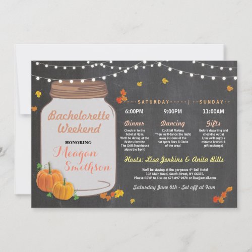 Bachelorette Bridal Shower Itinerary Pumpkin Jar Invitation