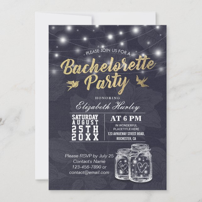 Bachelorette Bridal Shower Mason Jar String Lights Invitation (Front)