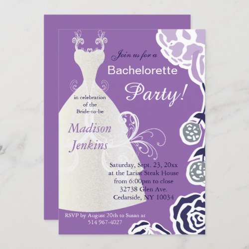 Bachelorette  Bridal Shower Party Purple Flower Invitation