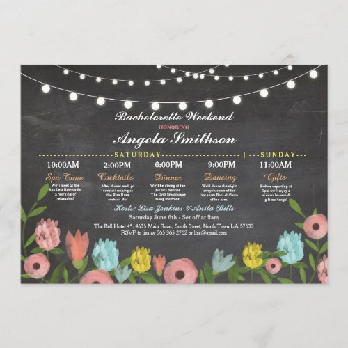 Bachelorette Bridal Shower Pink Floral Itinerary Program