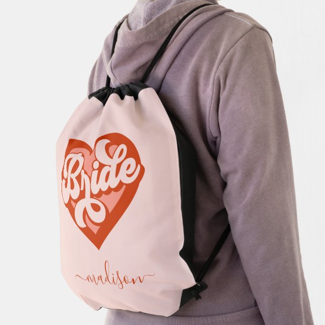 Bachelorette Bride Babe Tribe Squad Heart Drawstring Bag (Insitu)