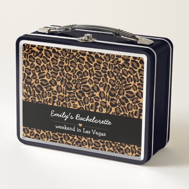 Bachelorette Bride Boujee Trendy Leopard Print  Metal Lunch Box (Front)