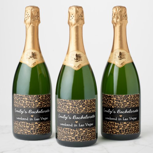 Bachelorette Bride Boujee Trendy Leopard Print  Sparkling Wine Label