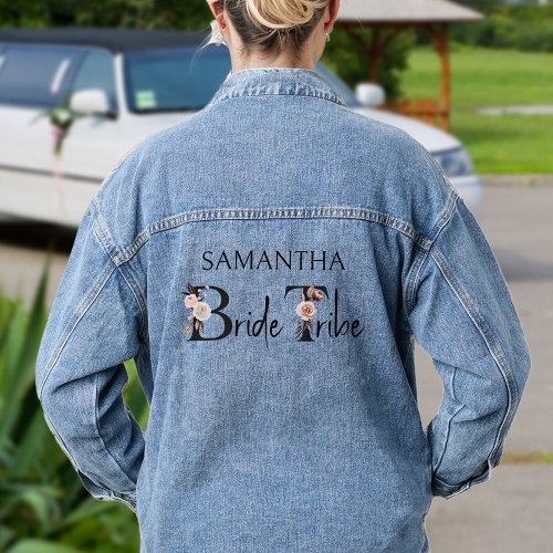 Bachelorette Bride Tribe Boho Floral Letters Denim Jacket