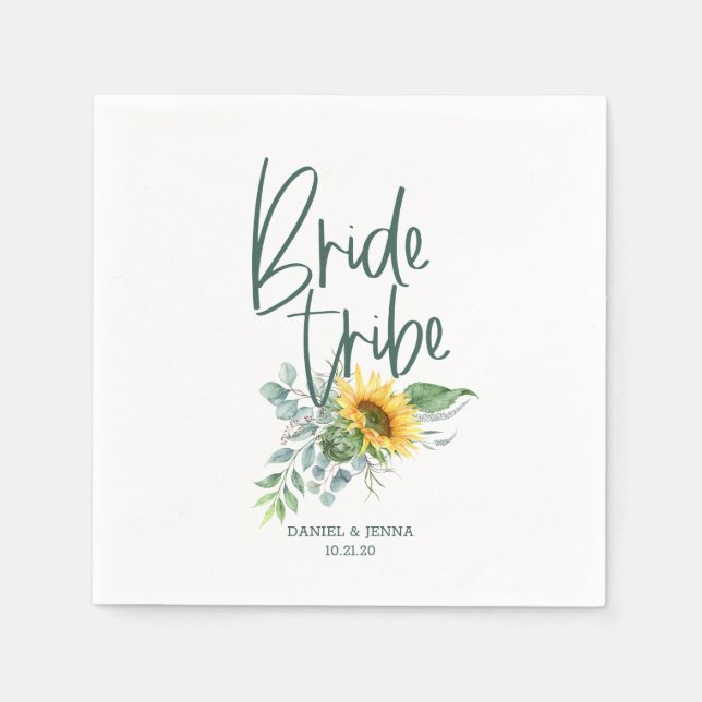 Bachelorette Bride Tribe Sunflower Wedding Napkins (Front)