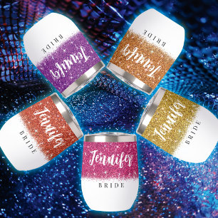 Bachelorette Bride Violet Glitter Girly Thermal Wine Tumbler
