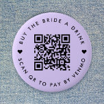 Bachelorette Buy The Bride A Drink Purple QR Code Button<br><div class="desc">A simple custom lavender lilac pastel purple "Buy the Bride a Drink" Bachelorette Party QR code round button pin in a modern minimalist style with a cute heart detail. The template can be easily updated with your QR code and custom text, eg. scan QR to pay by Venmo. #bachelorette #buythebrideadrink...</div>