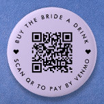 Bachelorette Buy The Bride A Drink Purple QR Code Button<br><div class="desc">A simple custom lavender lilac pastel purple "Buy the Bride a Drink" Bachelorette Party QR code round button pin in a modern minimalist style with a cute heart detail. The template can be easily updated with your QR code and custom text, eg. scan QR to pay by Venmo. #bachelorette #buythebrideadrink...</div>
