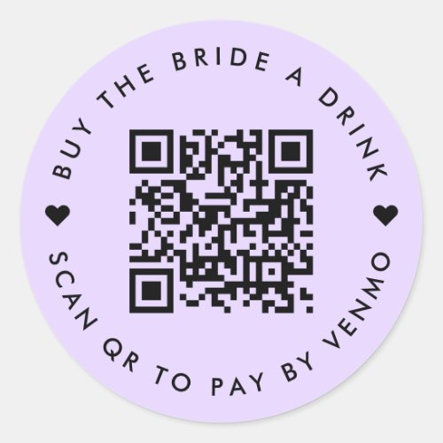 Bachelorette Buy The Bride A Drink Purple QR Code Classic Round Sticker