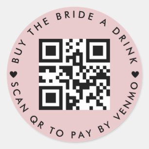 Bachelorette Buy The Bride A Drink QR Code Pink Classic Round Sticker