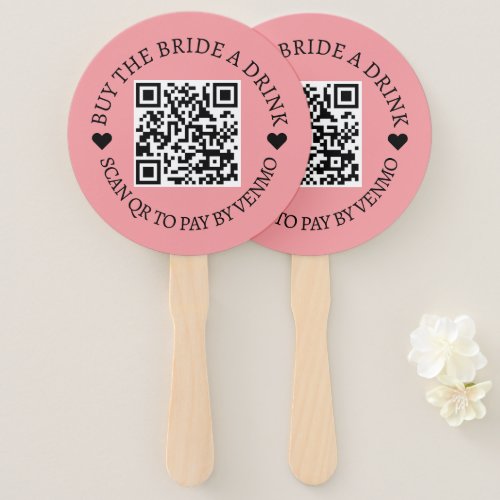 Bachelorette Buy The Bride A Drink  QR Code Pink Hand Fan